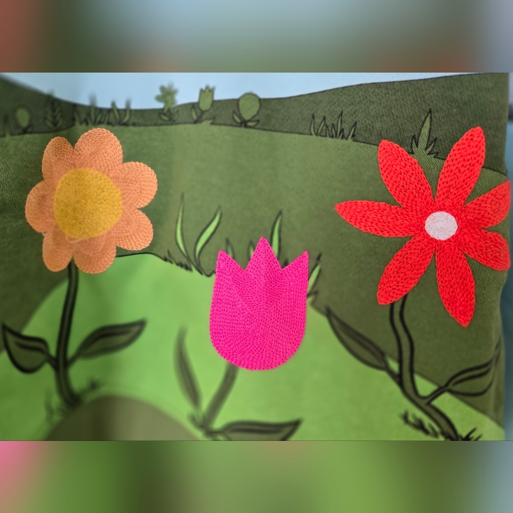 Disney Mickey Mouse Garden Collection Cropped Crewneck Sweatshirt Blue Green NWT - Picture 5 of 7